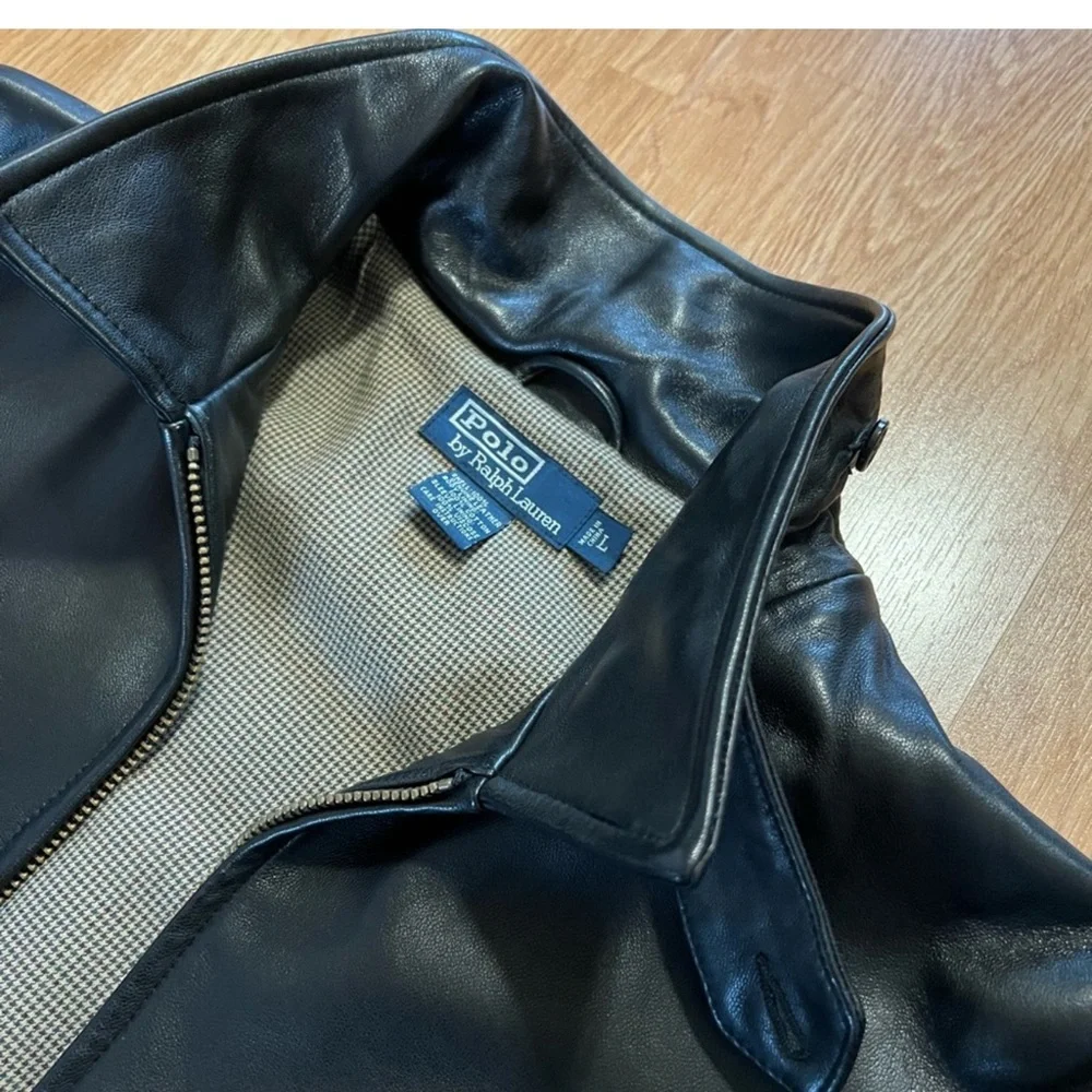 Polo Ralph Lauren Vintage Black Lambskin Leather Jacket Butter Soft Men's Size L - Picture 2 of 16